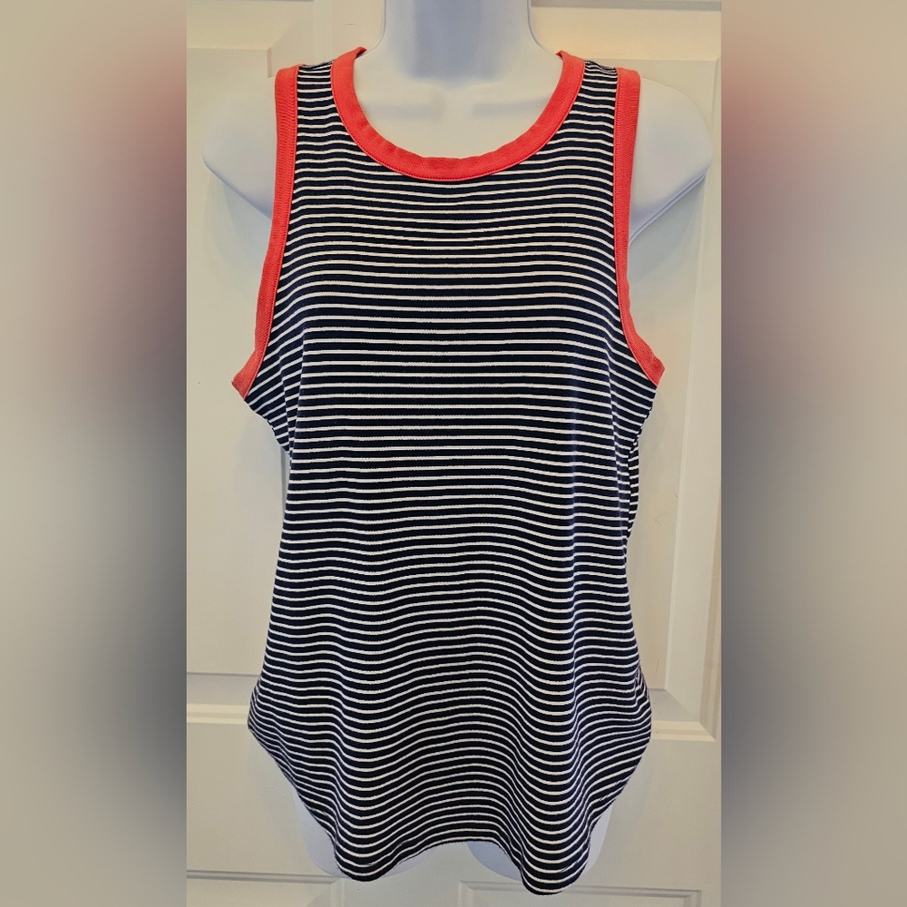 Old Navy Navy Blue and White Striped Tank Top